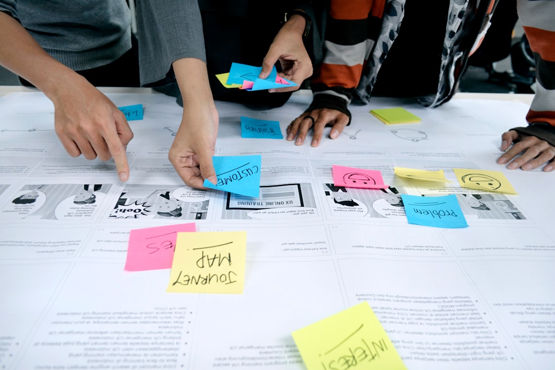 team collaborating with sticky notes