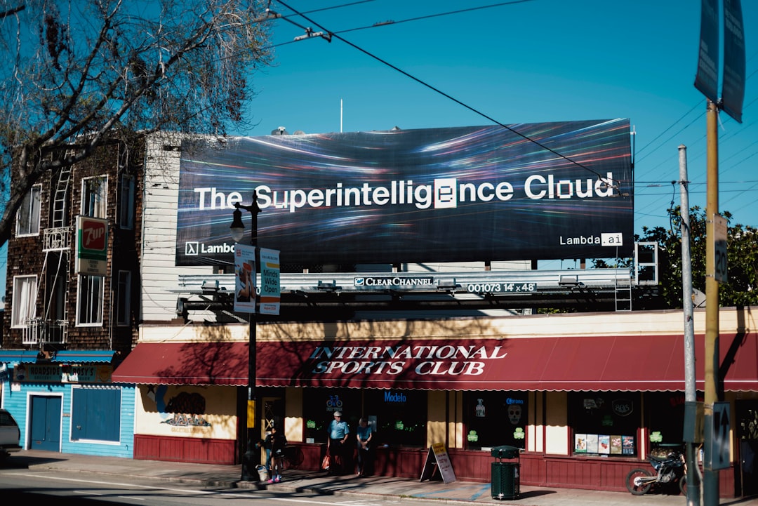 Billboard displays "the superintelligence cloud" advertisement.