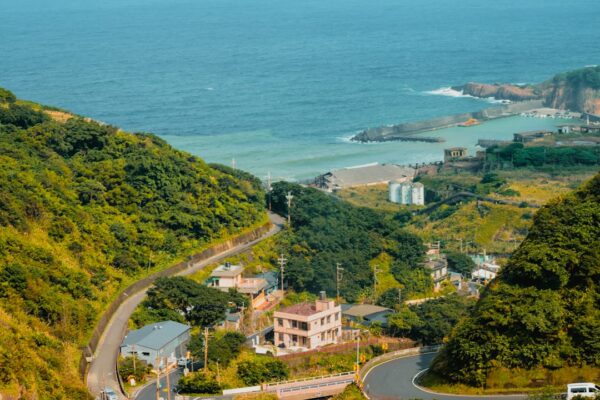a scenic view of the ocean from a hill